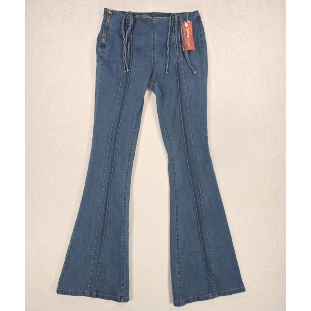SHEIN Boho Feels Womens 29 Flare Jeans Blue Side Zip Bell Bottom NWT